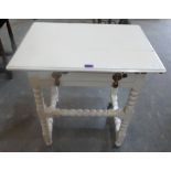 A painted joined oak side table in James II style, with frieze drawer, on bobbin turned legs with