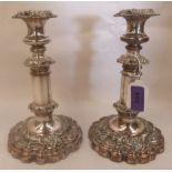 A pair of old Sheffield plate telescopic candlesticks. 8¼' high
