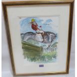 MARK HUSKINSON. BRITISH 20th CENTURY A humorous racing cartoon 'Courage'. Incribed. Watercolour.