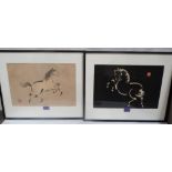 Two Japanese woodblock prints of horses, each with red seal mark. 10' x 15'