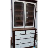 A Victorian painted pine chest of drawers. 46' wide; the lot with an associated upper glazed part