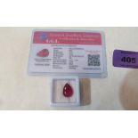 A pear shaped ruby stone 7.55 carats. Heat treated