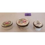 Three Staffordshire enamel patch boxes. c.1800