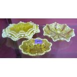 Six Victorian pressed vaseline glass dishes, the largest example 8' wide