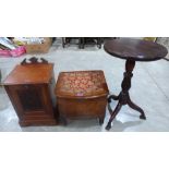 A Victorian coal purdonium, a walnut commode and a mahogany tripod table