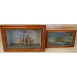 A maple framed marine diorama 15½' wide and a smaller example