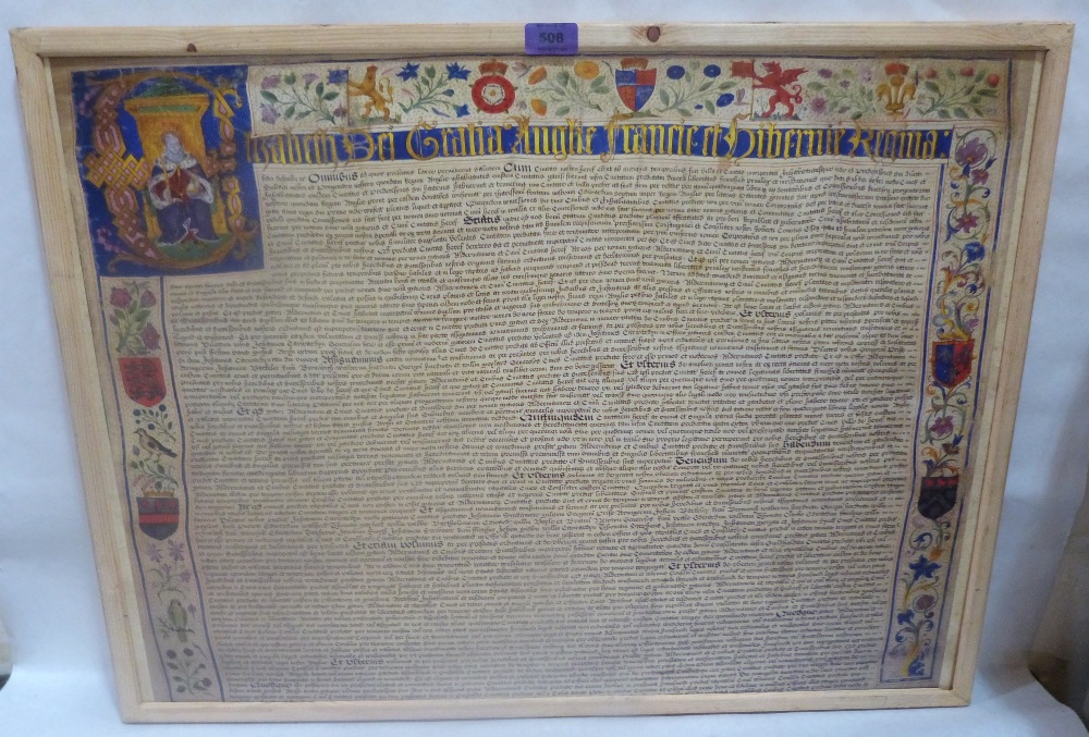 A framed print of the Elizabeth I Hereford Charter