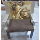 A contempory style elbow chair, the back painted in oils in Renaissance style and signed Giantti