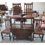 An oak barleytwist gateleg table and a set of four oak dining chairs