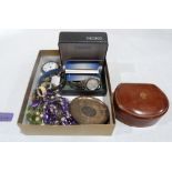 A Seiko gentleman's wristwatch; costume jewellery, leather box and sundries