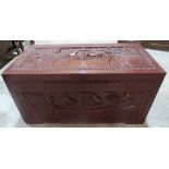 A carved hardwood blanket chest. 42' wide