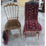 Two similar gilt brass salon chairs, each with tailored Turkeywork covers