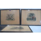 CARLE VERNET. FRENCH 19th CENTURY Three hunting prints. Coloured lithographs. 18' x 23'