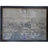 DUTCH SCHOOL. 17TH CENTURY Battle near estuary town. Dated 1680. Engraving 19' x 27'