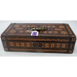 A 19th century Anglo-Indian parquetry and inlaid box with compartmented interior. 13¾' wide