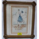 20TH CENTURY SCHOOL A dancing girl with roses . Signed 'Jeanne'. 9' x 5'