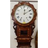 A walnut and inlaid drop-dial wall clock with American two train movement. 32' high