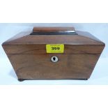 A Regency rosewood sarcophagus tea caddy on compressed bun feet. 9' wide