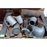 A quantity of sundry wood and metalware, old tools, cutlery etc.