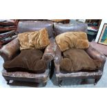 Two Edwardian leather club armchairs. Distressed