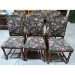 A set of six 1930s oak barleytwist and upholstered dining chairs