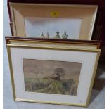 A collection of framed watercolour drawings