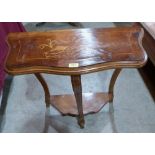 A walnut and inlaid console table. 28' wide