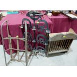 A pine plate rack, a sledge and a metal candle holder