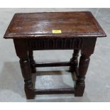 An antique oak joint stool. 17' wide