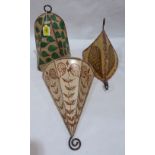 Three North African painted animal skin wall lamp shades