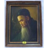 L. CHAN. CHINESE 20TH CENTURY A bearded man smoking a pipe. Signed. Oil on board. 16½' x 12½'