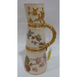 A Royal Worcester conical jug, no. 1047, painted in coloured enamels with flowers and enriched