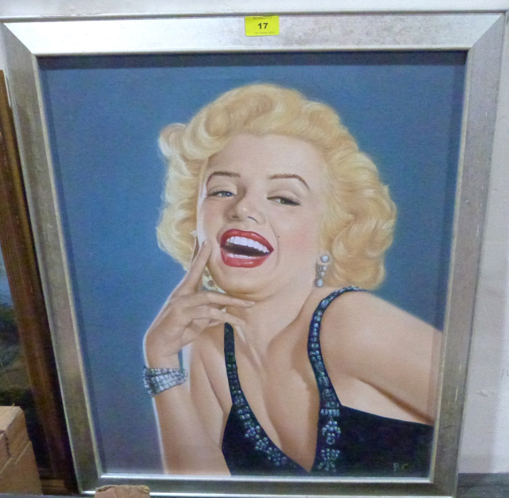 ATTRIB: BRIAN CLAYTON. BRITISH 20th CENTURY Portrait of Marylin Monroe. Signed initials. Oil on