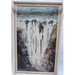 GIANFRANCO FERRONI. ITALIAN 1927-2001 A waterfall. Signed. Oil on board 35' x 21'