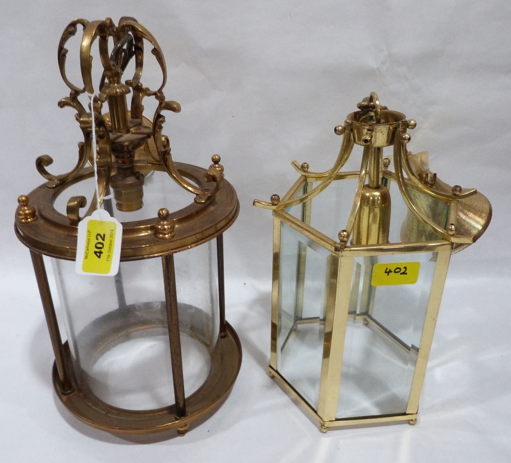 Two brass hall lanterns