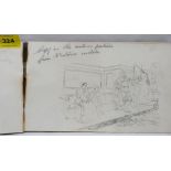 An early 20th century sketchbook with twelve pencil drawings, some annotated