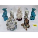 Oriental ceramics to include a blanc-de-chine figure of a sage, 6¼' high; a pair of turquoise glazed