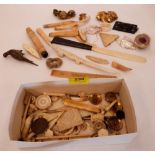 A collection of miscellaneous bone and ivory objects, gilt brass buttons etc.