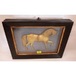 A 19th century ormolu horse, probably Wellington's Copenhagen, in a glazed ebonised box frame. The