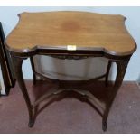 A 1920s mahogany side table on acanthus carved cabriole legs. 25' wide