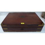 A 19th century mahogany and brass mounted writing box with military handles. 21' wide