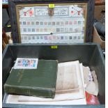 A box of stamps, together with framed Japanese examples