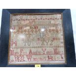 A William IV needlework sampler, by Mary Fox, aged 10 Years, May 3rd 1832, worked with alphabet