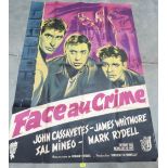 A film poster, Face Au Crime, (Crime in the Streets). Don Siegal 1956. 63' x 45'. Folded, losses and