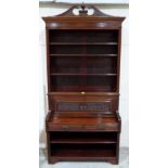 An unusual Victorian mahogany escritoire bookcase, the upper part with adjustable bookshelves over a