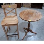A pine tripod table and a bar stool