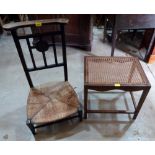 A prie-dieu chair and a cane seat stool