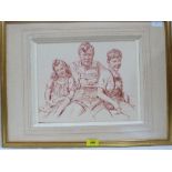 IVA SALIGAR, GERMAN Bn. 1894 A German family group. Red conte crayon 10½' x 13'