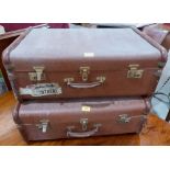 Two vintage canvas suitcases