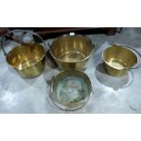 Four brass preserving pans